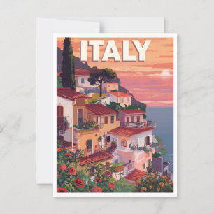 Retro Italian Riviera Seaside Villa and Ocean Postcard