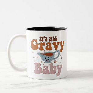 Retro Its All Gravy Baby Vintage Fall Thanksgiving Two-Tone Coffee Mug