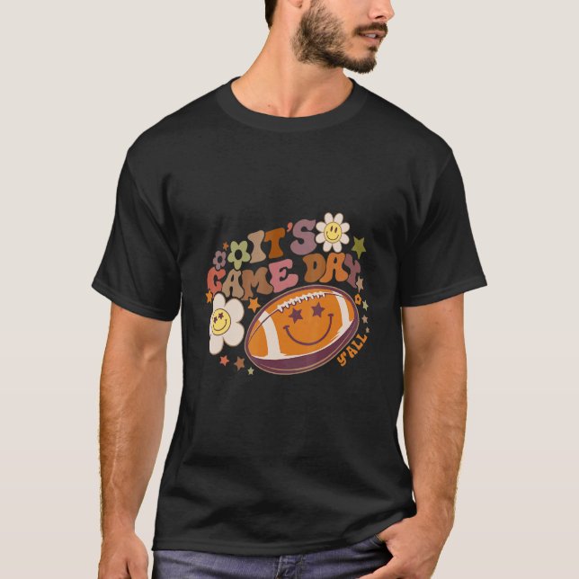 Retro It's Game Day Hippie American Football Happy T-Shirt (Front)