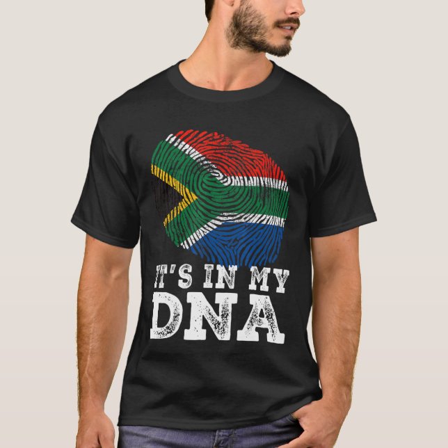 Retro It's In My Dna South Africa Flag Fingerprint T-Shirt (Front)