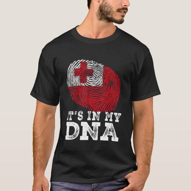 Retro It's In My Dna Tonga Flag Fingerprint T-Shirt (Front)