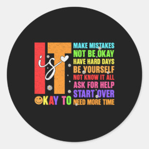 Retro It's Okay To Make Mistakes Be Yourself Menta Classic Round Sticker