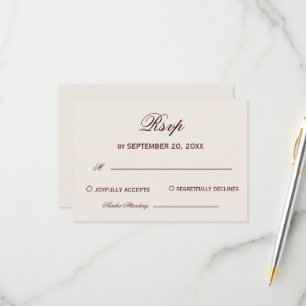 Retro Ivory Beige & Burgundy Elegant Wedding RSVP Card