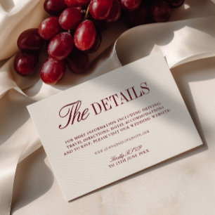 Retro Ivory Beige & Burgundy Wedding Website  Enclosure Card
