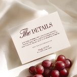 Retro Ivory Beige & Burgundy Wedding Website  Enclosure Card<br><div class="desc">Provide guests with all the essential information in style with this elegant wedding details card. Featuring a deep burgundy background paired with refined serif and script typography, this insert is perfect for formal, vineyard, or evening weddings. Use it to share travel directions, hotel accommodations, RSVP instructions, or your wedding website...</div>