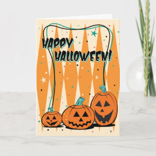 Retro Jack-O-Lantern Trio Halloween Greeting Card