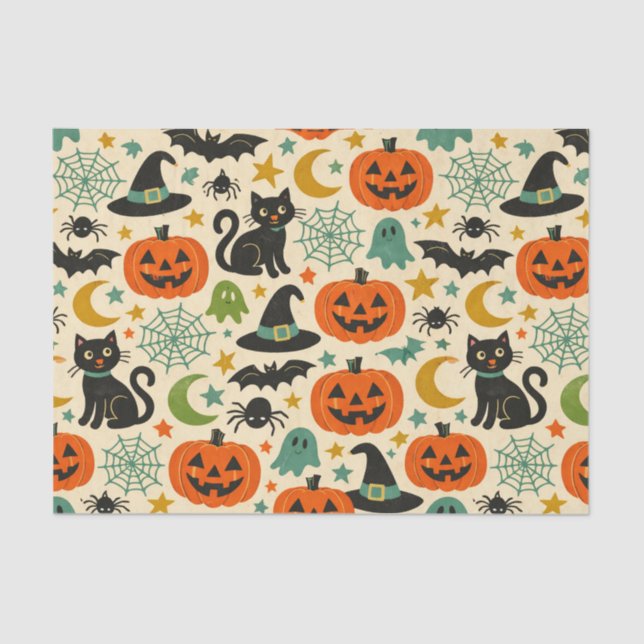 Retro Jack O Lanterns Halloween Tissue Paper (Front)