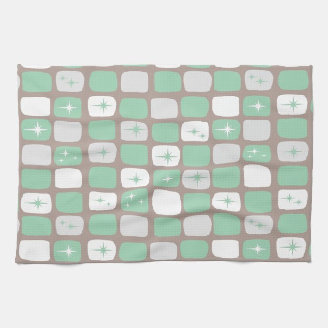 Retro Jade Starbursts Kitchen Towel (Horizontal)