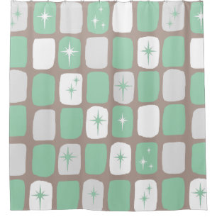 Retro Jade Starbursts Shower Curtain