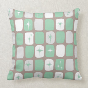 Retro Jade Starbursts Throw Pillow