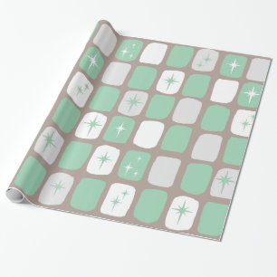 Retro Jade Starbursts Wrapping Paper