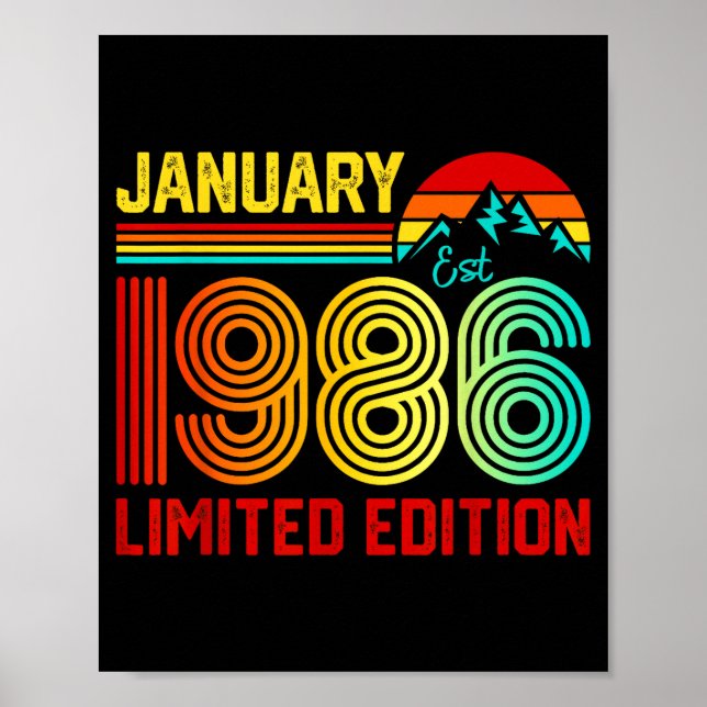 Retro January 1986 Limited Edition 40-year-old 40t Poster (Front)