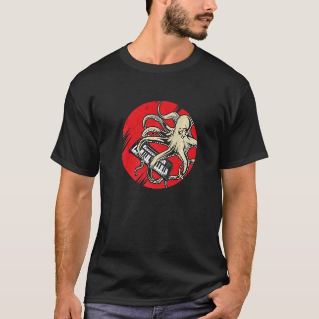 Retro Japan Synthesizer Octopus Analogue Synth Vin T-Shirt (Front)