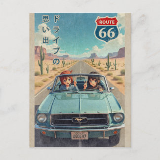 Retro Japanese Anime Girl on Route 66 Vintage Post Holiday Postcard