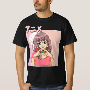 Retro Japanese Anime Girl Vaporwave Aesthetic Pink T-Shirt