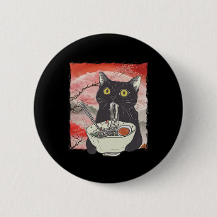 Retro Japanese Cat Eating Ramen Funny Noodles  6 Cm Round Badge