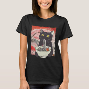 Retro Japanese Cat Eating Ramen Funny Noodles T-Shirt