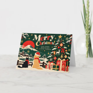 Retro Japanese Christmas Card with Mount Fuji