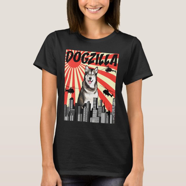 Retro Japanese Dogzilla Alaskan Malamute T-Shirt (Front)