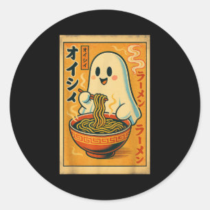 Retro Japanese Ghost Eating Ramen Kawaii Art Classic Round Sticker