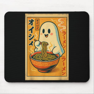 Retro Japanese Ghost Eating Ramen Kawaii Art Mouse Pad