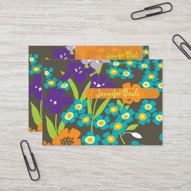 Retro Japanese Iris Business Card (Front/Back In Situ)