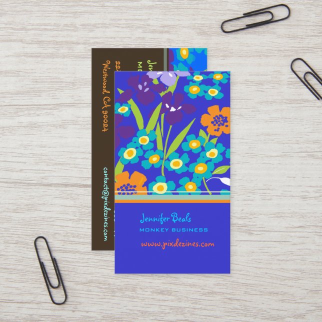 Retro Japanese Iris + Royal Blue/DIY Background Business Card (Front/Back In Situ)