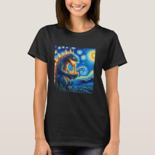 Retro Japanese Kaiju Eating Ramen Starry Night Par T-Shirt