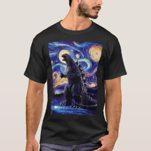 Retro Japanese Kaiju Monster Starry Night Parody T T-Shirt