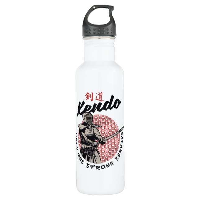 Retro Japanese Kendo - Only the Strong Survive 710 Ml Water Bottle (Front)