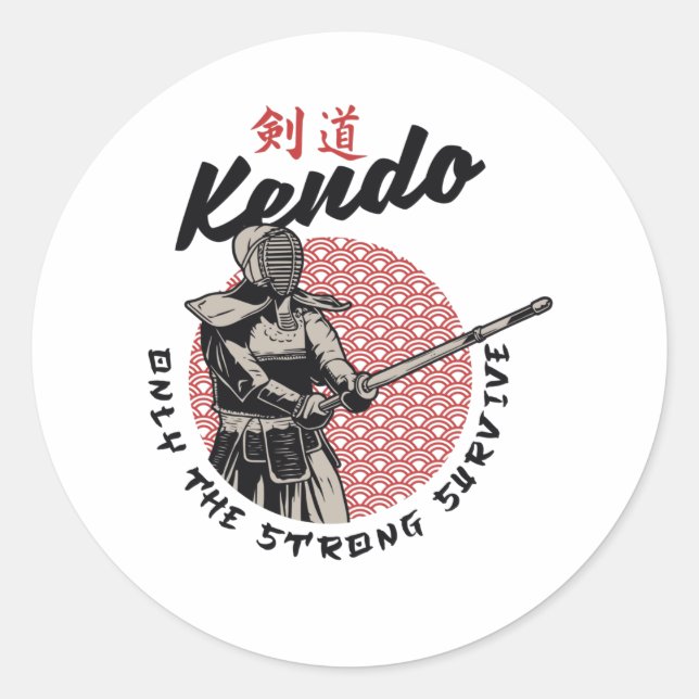 Retro Japanese Kendo - Only the Strong Survive Classic Round Sticker (Front)