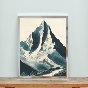 Retro Japanese Mountain Landscape Photo Print