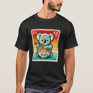 Retro Japanese Mt. Fuji Sunset Postage Stamp Koala T-Shirt