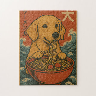 Retro Japanese Ramen Golden Retriever Dog Puzzle