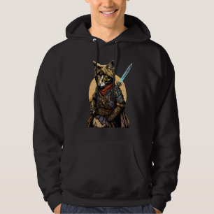 Retro Japanese Samurai Cat Bushido Warrior Sword V Hoodie