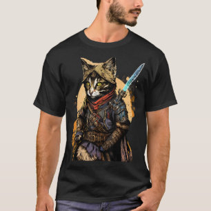 Retro Japanese Samurai Cat Bushido Warrior Sword V T-Shirt