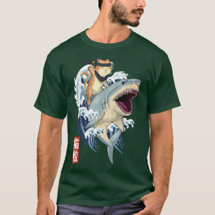 Retro Japanese Samurai Cat Shark Vintage Kanagawa T-Shirt