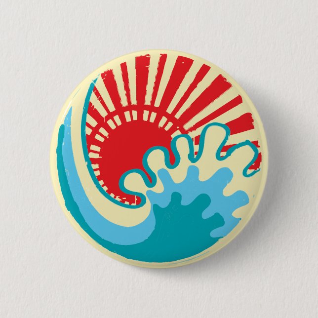 Retro Japanese Sun Wave Ocean Vintage Style 6 Cm Round Badge (Front)