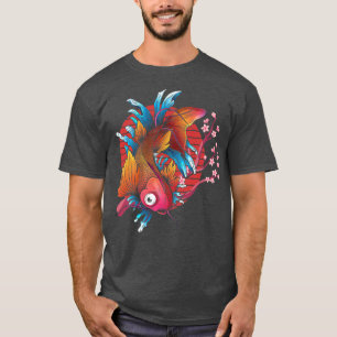 Retro Japanese Taisho Sanke Fish Nishikigoi Sakura T-Shirt