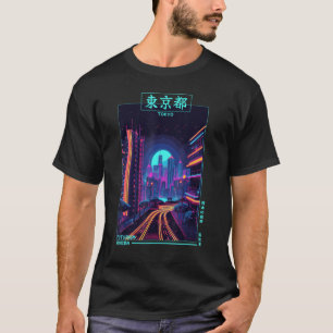 Retro Japanese Vaporwave City Cyber Futurism Aesth T-Shirt
