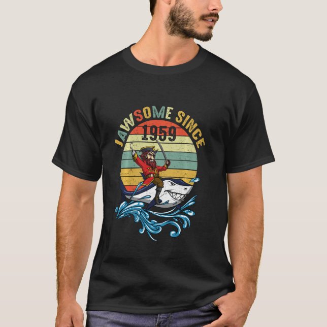 Retro Jawsome 1959 60th Birthday Pirate Shark T-Shirt (Front)