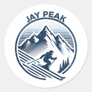 Retro jay peak vermont skiing skier blue vintage classic round sticker
