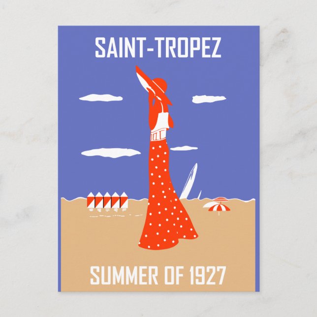 Retro jazz age Saint Tropez Summer beach fashion Postcard (Front)