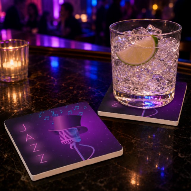 Retro Jazz Stone Coaster with Microphone, Top Hat  (Creator Uploaded)