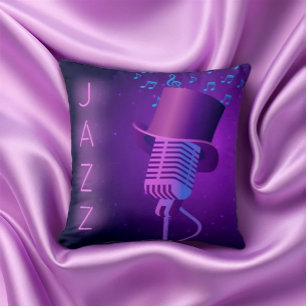 Retro Jazz Throw Pillow with Microphone