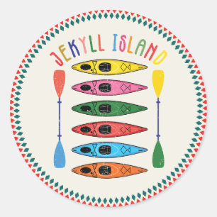 Retro Jekyll Island Kayaking Classic Round Sticker