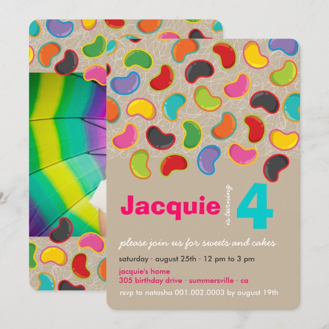 Retro Jellybean Pop Sweet Candy Whimsical Birthday Invitation (Front/Back)