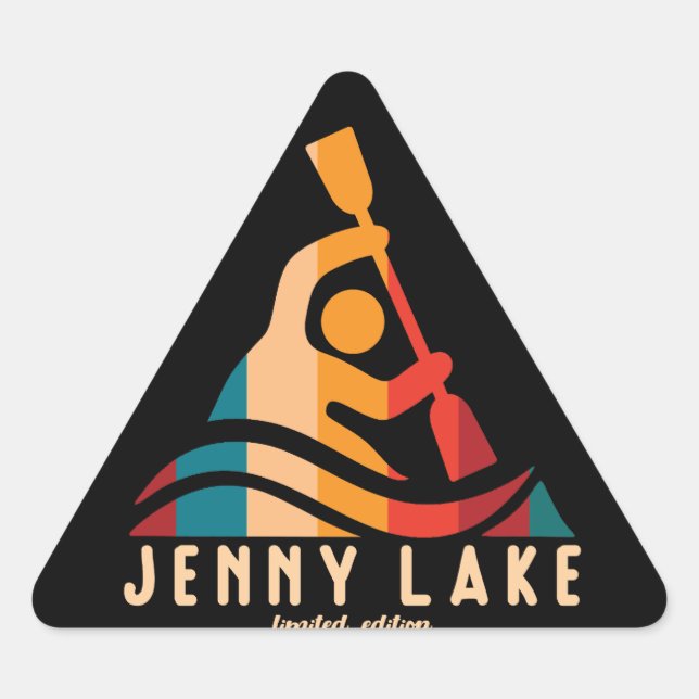 Retro Jenny Lake Kayaking Triangle Sticker (Front)