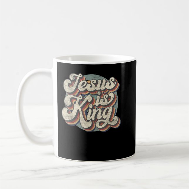 Retro Jesus Is King Christian Bible Religious Mens Coffee Mug (Left)
