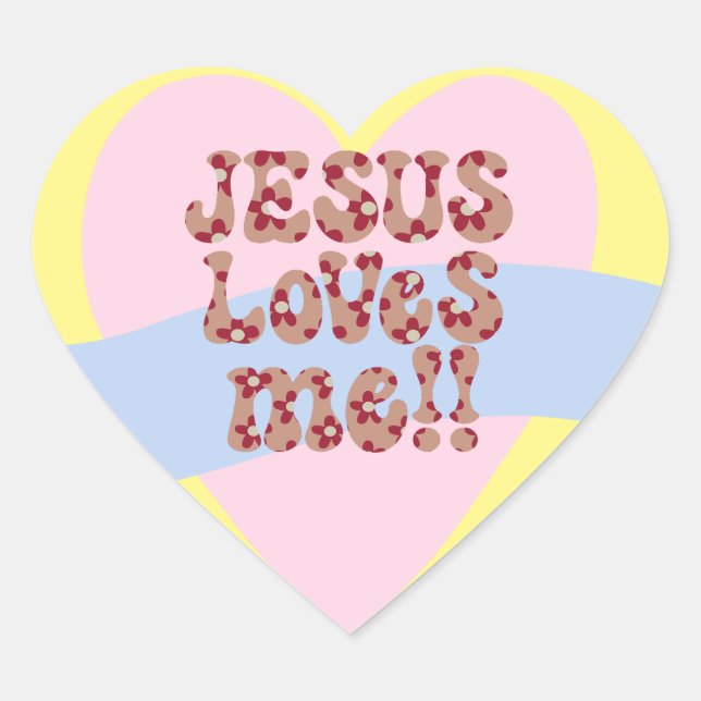 Retro Jesus Loves Me Heart Sticker (Front)